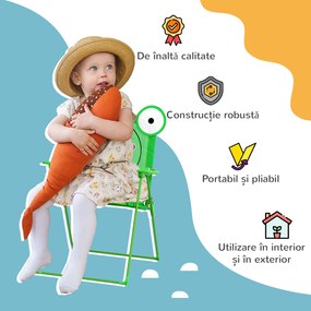 Outsunny Set Masa de Gradina cu 2 Scaune Pliabile si Umbrela pentru Copii din Metal si Poliester, Verde | Aosom Romania