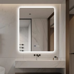 Oglindă Baie LED și Dezaburire Elit’s Premium: Senzor Touch, Lumina Rece, Caldă și Neutră, 80x100cm, Lumina Ambientală Spate