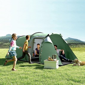 Cort Camping 4 Persoane Outsunny, Impermeabil, Usi cu fermoar 426x206x154cm Verde Inchis | Aosom Romania