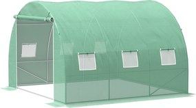 Outsunny Seră de grădină 9 m² seră tunel 3 x 3 x 2 m cu ușă cu fermoar și 6 ferestre din plasă, din oțel și PE, verde | Aosom Romania