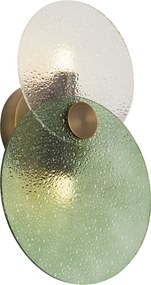 Lampă de perete Art Deco bronz închis cu sticlă verde și transparentă cu 2 lumini - Text