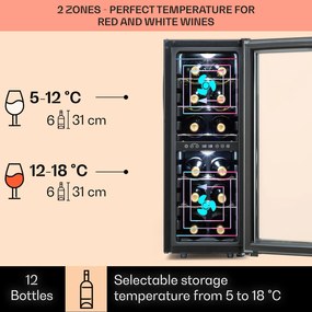 Klarstein Shiraz 12 Duo răcitor de vinuri Duo 2 zone 42L/12 sticle 5-12 / 12-18 °C Touch