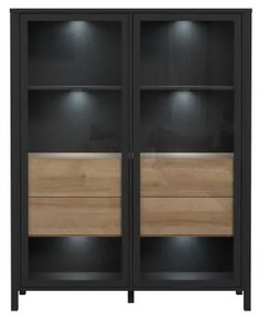 Vitrina High Rock, Negru &amp; Natur, 152.5 x 40 x 121.5 Cm