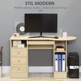 Birou de PC cu Rafturi HOMCOM, pentru Dormitor cu Sertare si Etajera din Lemn, Culoare Lemn | Aosom RO
