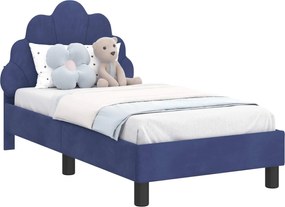 vidaXL Cadru de pat pentru copii cu spătar Albastru Poliție Catifea