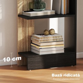 HOMCOM Bibliotecă Modernă cu 5 Rafturi din Lemn, 45 x 21 x 170 cm, Negru, Stejar | Aosom Romania