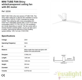 Ventilator de tavan modern cu telecomanda MINI TUBE FAN ab lucios/transparent 32038