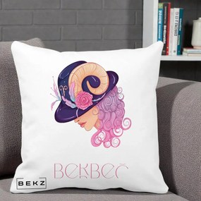 Perna Personalizata Zodie Berbec, 40x40 cm, Alba Mata, Husa Detasabila, Perna Inclusa, BEKZ®