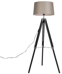 Lampă de podea cu trepied negru cu abajur 45cm din in taupe
