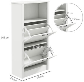 HOMCOM Dulap Ingust cu 2 Usi Rafturi Ajustabile si Compartiment Deschis pentru 10 Perechi de Incaltaminte 58x24x105 cm Alb | Aosom Romania