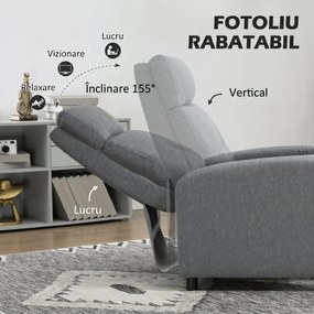 HOMCOM Fotoliu Reclinabil 155° max în Țesătură cu Efect de In Gri cu Suport pentru Picioare, 67x87x98 cm | Aosom Romania