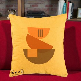 Perna Decorativa Geometric Bauhaus Boluri Portocaliu, 40x40 cm, Galben, Husa Detasabila, Perna Inclusa, BEKZ®