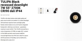 Spot LED incastrabil TULIPA Black recessed downlight 7W 55° 2700K CRI90 dali IP44