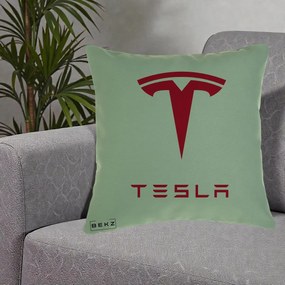 Perna Personalizata cu emblema Tesla, 40x40 cm, Verde, Husa Detasabila, Perna Inclusa, BEKZ®