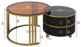 Măsuță de cafea 2-în-1 Rotundă din MDF, Negru | Aosom Romania