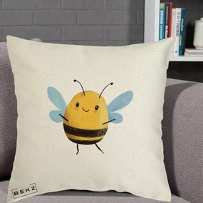 Perna Decorativa Buburuza pe Trifoi cu Patru Foi, 40x40 cm, Ecru, Husa Detasabila, Perna Inclusa, BEKZ®