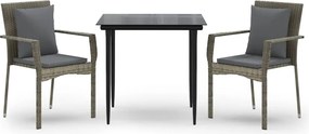 vidaXL Set mobilier de grădină cu perne, 3 piese, negru/gri, poliratan