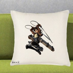 Perna Personalizata Attack on Titan Eren Yeager Lupta, 40x40 cm, Crem Reliefat, Husa Detasabila, Perna Inclusa, BEKZ®