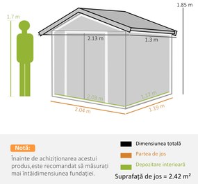 Outsunny Casuta de Gradina, Magazie de Depozitare, sopron pentru Unelte din Tabla de Otel, cu Usi glisante, Gri | Aosom Romania