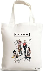 Sacosa de Panza pentru Cumparaturi, Geanta Tote, model Blackpink 6 cu semnaturii, 38x34.5 cm, Alba, BEKZ®