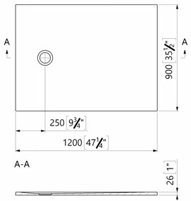 Cadita dus compozit Marmite Burgos 120x90 cm, dreptunghiulara, alb mat 1200x900 mm