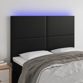 3122234 vidaXL Tăblie de pat cu LED, negru, 144x5x118/128 cm, piele ecologică