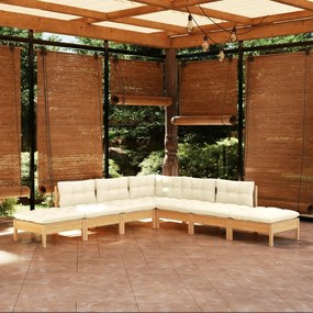 3096322 vidaXL Set mobilier grădină cu perne crem, 7 piese, lemn de pin