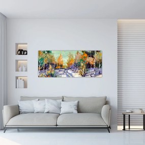Tablou - Drum înzăpezit prin pădure (120x50 cm)
