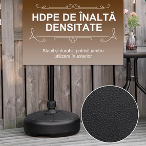 Outsunny Bază pentru Umbrelă Rotundă din Plastic, pentru Stâlpi de Umbrele de Ø32-38 mm, Ø38x21.5 cm, Negru | Aosom Romania