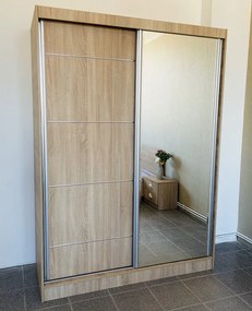 Dormitor Erika / Luiza, culoare sonoma, cu pat standard 140 x 200 cm, dulap cu oglinda 150 cm, comoda si 2 noptiere