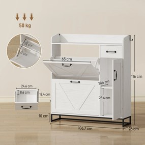 HOMCOM Pantofar îngust cu 2 sertare basculante și polițe reglabile pentru 12 perechi, pentru spații reduse, 106,7x26x116 cm, Alb | Aosom Romania