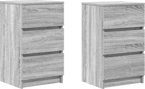 vidaXL Noptiere cu 3 sertare 2 buc Gri Sonoma 39x35x65 cm