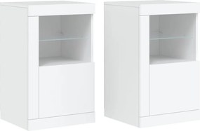 vidaXL Dulapuri laterale cu lumini LED 2 buc. alb lemn prelucrat