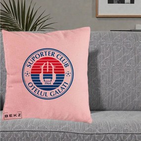 Perna Personalizata Otelul Galati Suporter Club 1964, 40x40 cm, Roz, Husa Detasabila, Perna Inclusa, BEKZ®