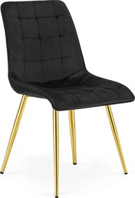 Scaun de masa SPLIT VELVET cu picioare aurii, negru