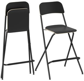 HOMCOM Set de 2 scaune de bar pliante cu cadru din oțel, pentru bucătărie, negru | Aosom Romania