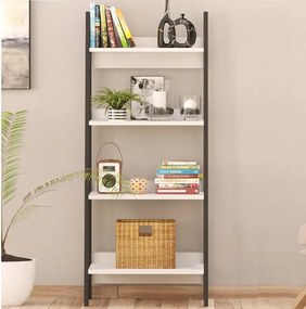 Etajera cu 4 polite, biblioteca culoare alb, 137cm