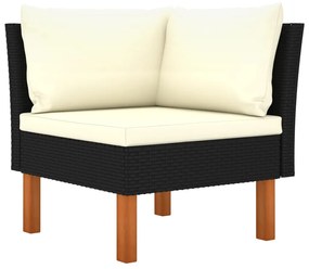Set mobilier de gradina cu perne, 6 piese, negru, poliratan Negru, 4x colt + mijloc + suport pentru picioare, 6
