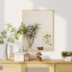 HOMCOM Oglindă de perete dreptunghiulară cu cârlige, din sticlă și MDF, 60x80 cm, finisaj lemn | Aosom Romania