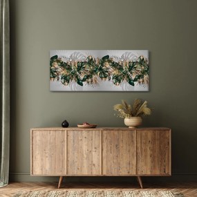 Tablou - Frunze tropicale, Galben - auriu (120x50 cm)