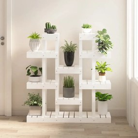 vidaXL Suport pentru plante, alb, 104,5x25x109,5 cm, lemn masiv pin
