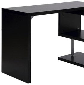 HomCom Birou pe colt pentru Computer cu Rafturi in Lemn, Negru, 120x106x75cm