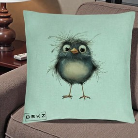 Perna Decorativa Pui Negru Zbarlit cu Pene Fine, 40x40 cm, Verde Menta, Husa Detasabila, Perna Inclusa, BEKZ®