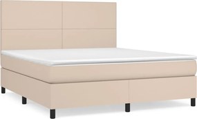 vidaXL Pat box spring cu saltea, cappuccino, 160x200cm piele ecologică