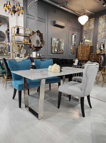 Masa Madera alb/silver marmura – 160/80/75 cm