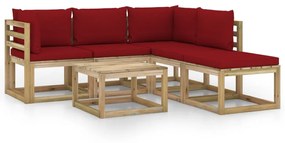3065214 vidaXL Set mobilier de relaxare pentru grădină perne roșu vin 6 piese