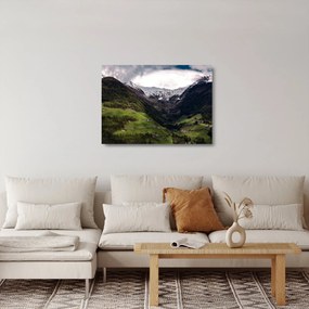 Tablou pe sticlă - Valea la poalele munților (70x50 cm)