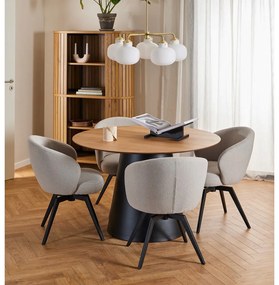 Masă de dining neagră/în culoare naturală rotundă cu blat cu aspect de lemn de stejar ø 120 cm Soli – Actona