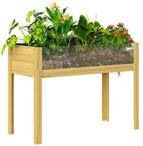 Outsunny Strat Înălțat de Grădină din Lemn cu Panouri din Acril și Orificii de Drenaj, 110x50x80 cm, Lemn Natural | Aosom Romania
