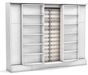 Pat rabatabil Dublu cu biblioteca si dulapuri - Sliding Suit (Suit Bed) 140X200 - Alb Mat